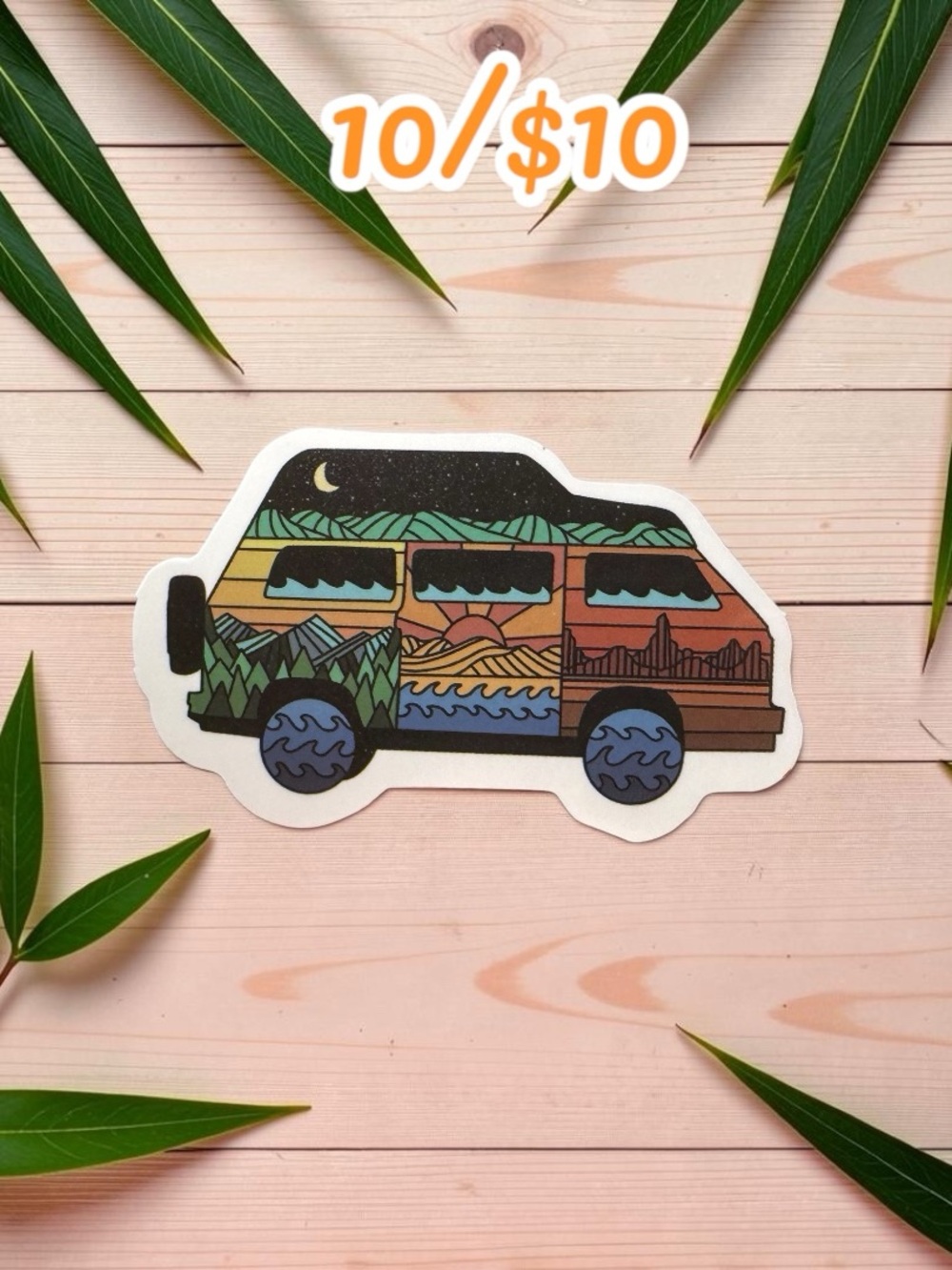 10 / $10 Adventure Van Sticker – Mountains Desert Ocean Road Trip Decal